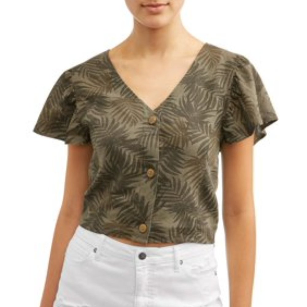 VANILLA STAR FLUTTER SHORT SLEEVE GREEN TOP XL